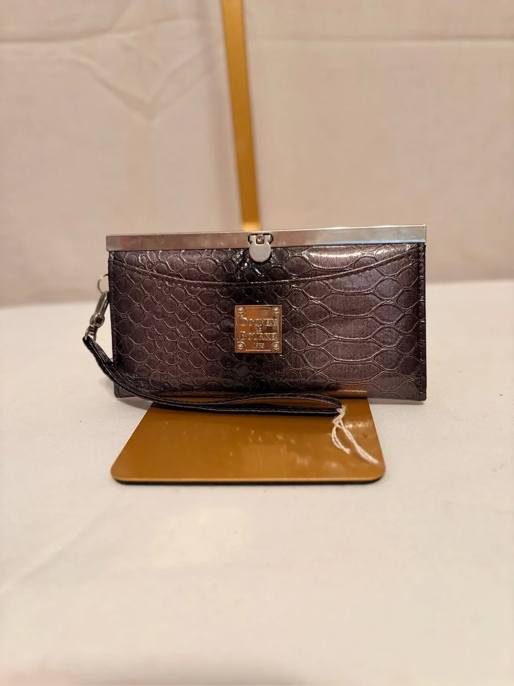 Dooney & Bourke Metallic Silver Croc-Embossed Wristlet